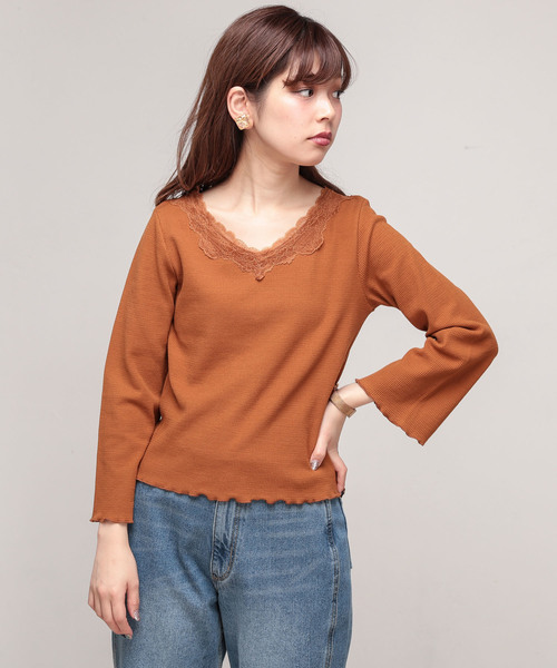 natural couture(ナチュラルクチュール)の「衿レースワッフルプルオーバー(Tシャツ/カットソー・レディース・オフホワイト/キャメル/レッド/ブラック・FREE)」の14枚目の写真