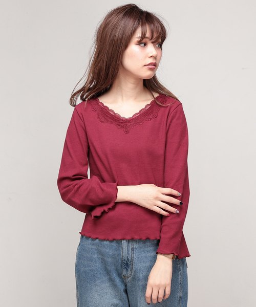 natural couture(ナチュラルクチュール)の「衿レースワッフルプルオーバー(Tシャツ/カットソー・レディース・オフホワイト/キャメル/レッド/ブラック・FREE)」の17枚目の写真