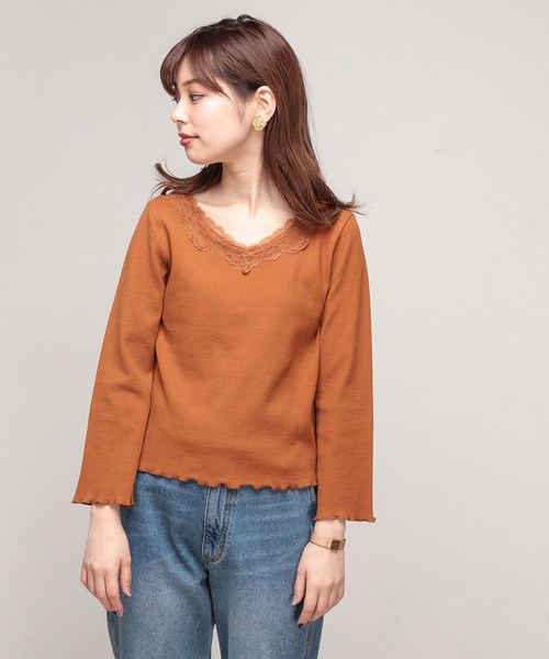 natural couture(ナチュラルクチュール)の「衿レースワッフルプルオーバー(Tシャツ/カットソー・レディース・オフホワイト/キャメル/レッド/ブラック・FREE)」の15枚目の写真