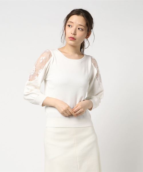 archives（アルシーヴ）の「オーガンジー刺繍肩透けニット（ニット/セーター・レディース・ラベンダー/ブラック/オフホワイト・MEDIUM）」の2枚目の写真