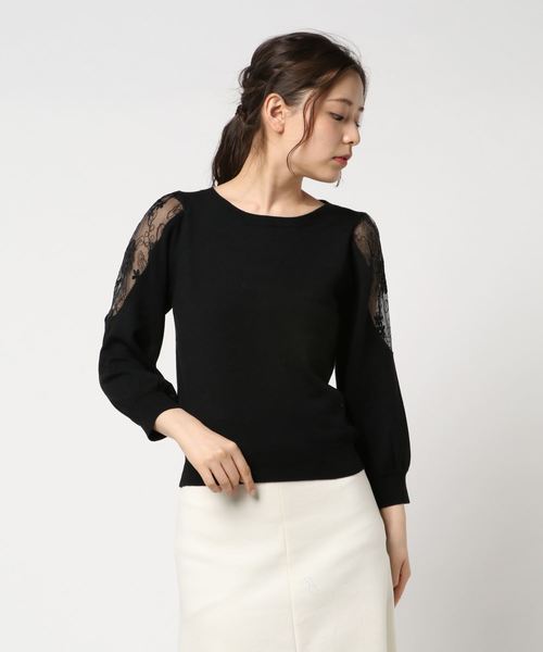 archives（アルシーヴ）の「オーガンジー刺繍肩透けニット（ニット/セーター・レディース・ラベンダー/ブラック/オフホワイト・MEDIUM）」の3枚目の写真