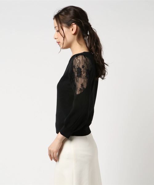 archives（アルシーヴ）の「オーガンジー刺繍肩透けニット（ニット/セーター・レディース・ラベンダー/ブラック/オフホワイト・MEDIUM）」の4枚目の写真