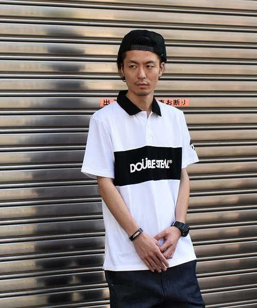 DOUBLE STEAL（ダブルスティール）の「Conversion POLO　ポロ（ポロシャツ・メンズ・ホワイト×ブラック/ブラック×ホワイト/ホワイト×ネイビー/ブラック×ブルー・MEDIUM/LARGE/X-LARGE）」の2枚目の写真