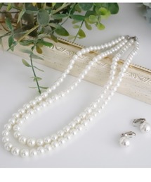 Cupid Heart（キューピッドハート）の「【Cupid Heart】結婚式アクセサリー♪イヤリング付2連パールネックレス（ネックレス）」