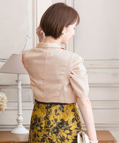 PourVous（プールヴー）の「ギャザースリーブ ボレロ 結婚式対応 オケージョン （テーラードジャケット・レディース・ベージュ/ブラック・L/M）」の18枚目の写真