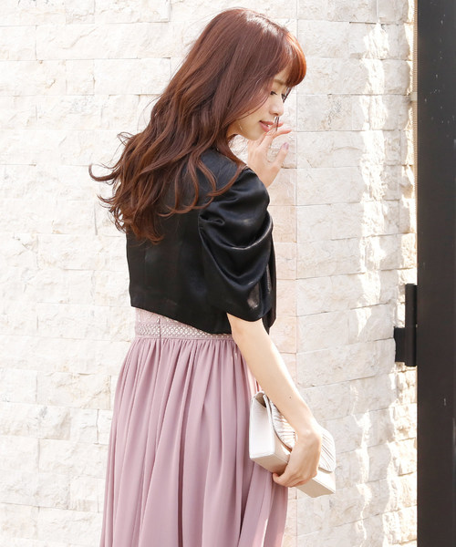 PourVous（プールヴー）の「ギャザースリーブ ボレロ 結婚式対応 オケージョン （テーラードジャケット・レディース・ベージュ/ブラック・L/M）」の7枚目の写真