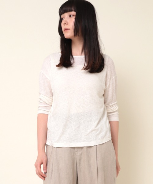 RNA-N（アールエヌエーエヌ）の「M1154 リネン天竺七分袖TEE（Tシャツ/カットソー・レディース・パープル/ブラウン/オフホワイト・MEDIUM）」の18枚目の写真