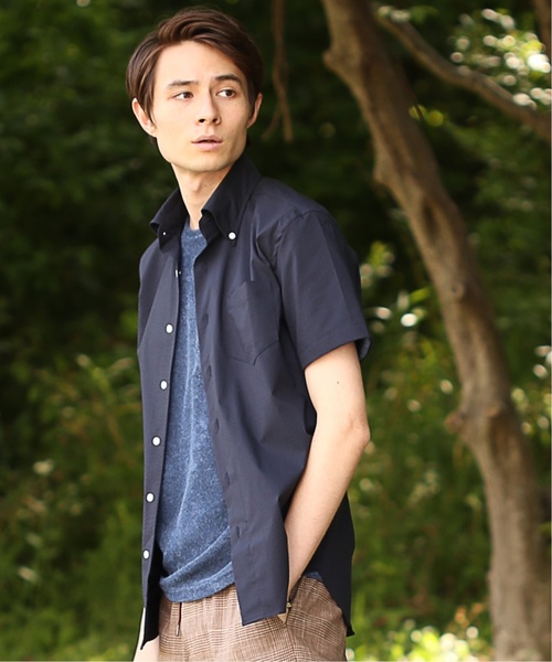 EDIFICE（エディフィス）の「ハンソデ クールマックス サッカーボタンダウンシャツ（シャツ/ブラウス・メンズ・ネイビー/ホワイト・44/46/48）」の2枚目の写真