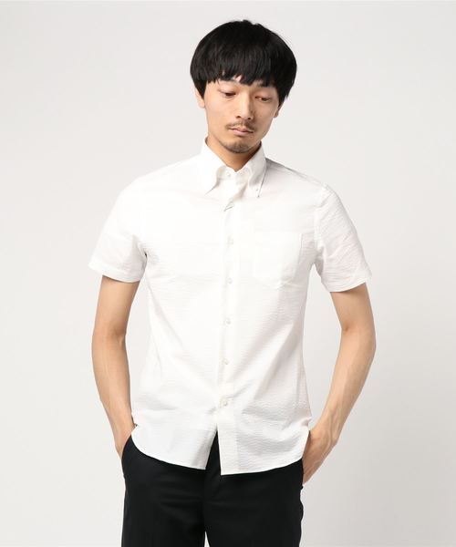 EDIFICE（エディフィス）の「ハンソデ クールマックス サッカーボタンダウンシャツ（シャツ/ブラウス・メンズ・ネイビー/ホワイト・44/46/48）」の5枚目の写真