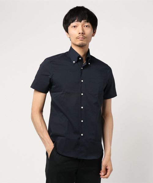 EDIFICE（エディフィス）の「ハンソデ クールマックス サッカーボタンダウンシャツ（シャツ/ブラウス・メンズ・ネイビー/ホワイト・44/46/48）」の18枚目の写真