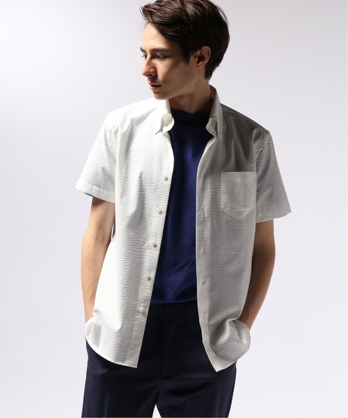 EDIFICE（エディフィス）の「ハンソデ クールマックス サッカーボタンダウンシャツ（シャツ/ブラウス・メンズ・ネイビー/ホワイト・44/46/48）」の3枚目の写真