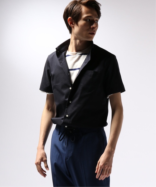 EDIFICE（エディフィス）の「ハンソデ クールマックス サッカーボタンダウンシャツ（シャツ/ブラウス・メンズ・ネイビー/ホワイト・44/46/48）」の13枚目の写真