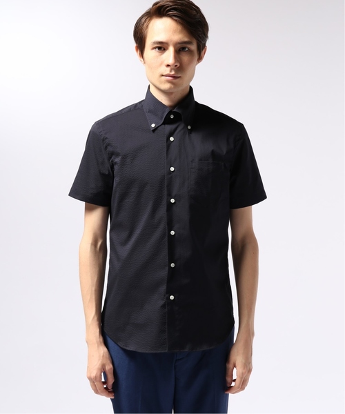 EDIFICE（エディフィス）の「ハンソデ クールマックス サッカーボタンダウンシャツ（シャツ/ブラウス・メンズ・ネイビー/ホワイト・44/46/48）」の8枚目の写真