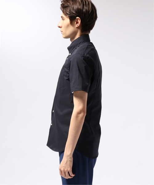 EDIFICE（エディフィス）の「ハンソデ クールマックス サッカーボタンダウンシャツ（シャツ/ブラウス・メンズ・ネイビー/ホワイト・44/46/48）」の6枚目の写真