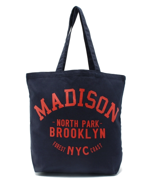 WEGO(ウィゴー)の「WEGO/MADISONプリントトートバッグ(トートバッグ・メンズ・ホワイト/ネイビー・FREE)」の1枚目の写真