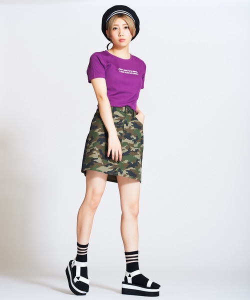 WEGO（ウィゴー）の「WEGO/ロゴUネックショートTシャツ（Tシャツ/カットソー・レディース・ライム/パープル/ホワイト・FREE）」の10枚目の写真