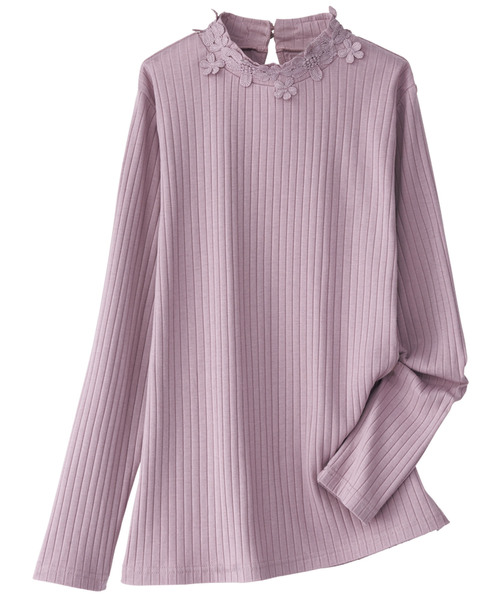 BELLUNA(ベルーナ)の「花モチーフレース使いプルオーバー(Tシャツ/カットソー・レディース・ホワイト/杢グレー/ローズ/グレイッシュブルー/レッド系その他/ブラック・LARGE/X-LARGE/MEDIUM/XX-LARGE/XXX-LARGE/XXXX-LARGE)」の9枚目の写真