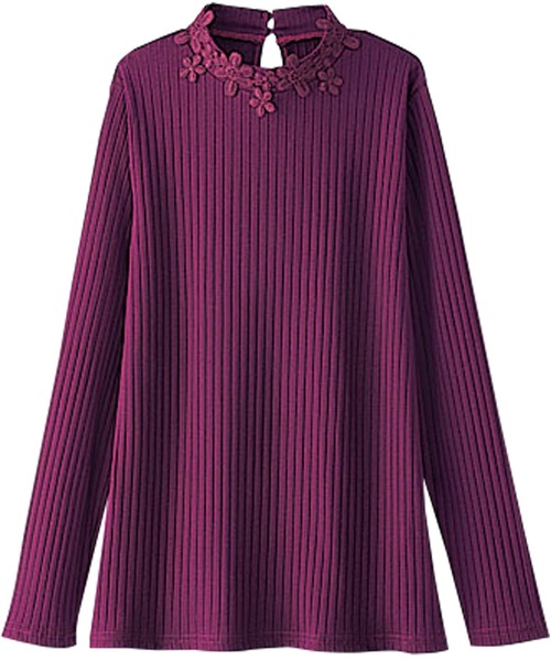 BELLUNA(ベルーナ)の「花モチーフレース使いプルオーバー(Tシャツ/カットソー・レディース・ホワイト/杢グレー/ローズ/グレイッシュブルー/レッド系その他/ブラック・LARGE/X-LARGE/MEDIUM/XX-LARGE/XXX-LARGE/XXXX-LARGE)」の14枚目の写真