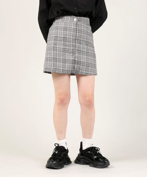 DING(ディング)の「DING/チェック柄ミニスカパン(スカート・レディース・ブラウン/グレー・FREE)」の2枚目の写真