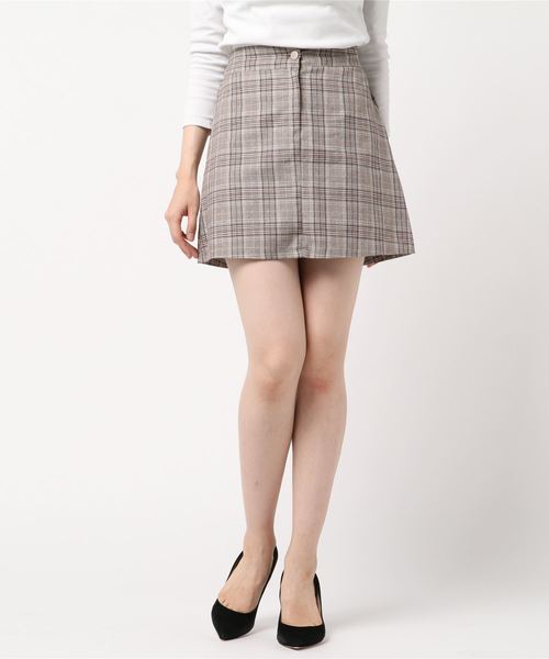 DING(ディング)の「DING/チェック柄ミニスカパン(スカート・レディース・ブラウン/グレー・FREE)」の4枚目の写真