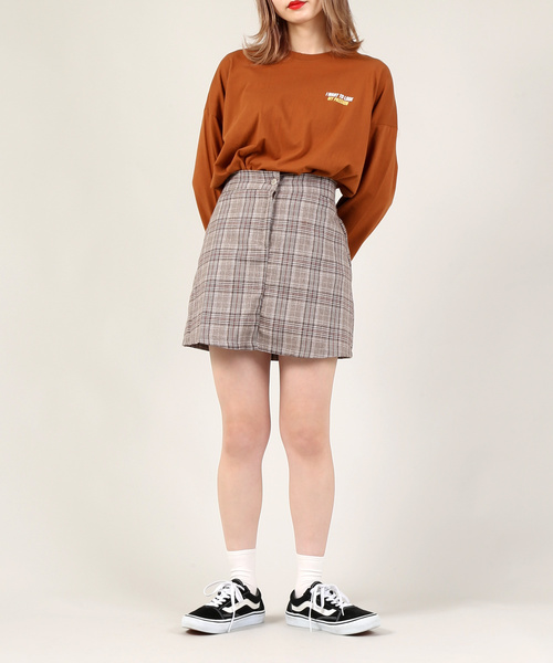 DING(ディング)の「DING/チェック柄ミニスカパン(スカート・レディース・ブラウン/グレー・FREE)」の9枚目の写真