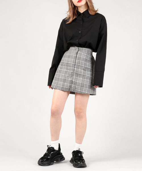 DING(ディング)の「DING/チェック柄ミニスカパン(スカート・レディース・ブラウン/グレー・FREE)」の8枚目の写真