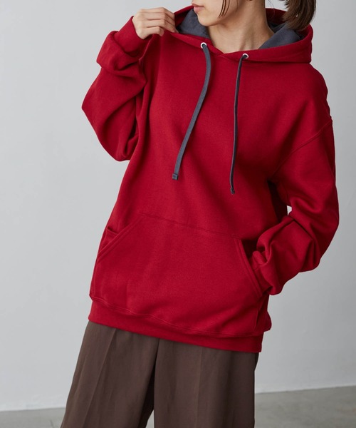 FRUIT OF THE LOOM（フルーツオブザルーム）の「【FRUIT OF THE LOOM】レディース フルーツオブザルーム 裏起毛 オーバーサイズ プルオーバー パーカー（パーカー・レディース・ホワイト/チャコールグレー/ワイン/グリーン/ヘザーグレー/ネイビー/オレンジ/ブラック/パープル・S/M/L）」の8枚目の写真