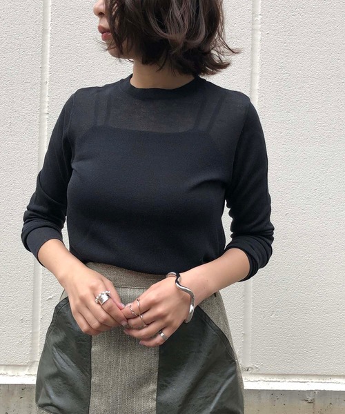 &g'aime（アンジェム）の「【&g'aime】シアーハイネックニット/シースルーロングTシャツ（ニット/セーター・レディース・ホワイト/ブラック/ブラウン・FREE）」の8枚目の写真