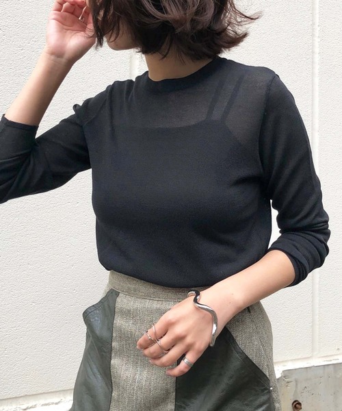 &g'aime（アンジェム）の「【&g'aime】シアーハイネックニット/シースルーロングTシャツ（ニット/セーター・レディース・ホワイト/ブラック/ブラウン・FREE）」の10枚目の写真
