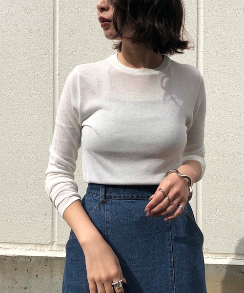 &g'aime（アンジェム）の「【&g'aime】シアーハイネックニット/シースルーロングTシャツ（ニット/セーター・レディース・ホワイト/ブラック/ブラウン・FREE）」の20枚目の写真