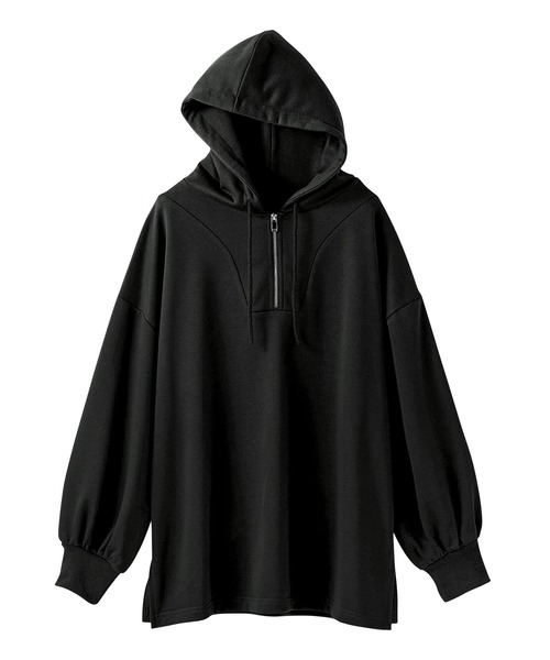 GeeRA（ジーラ）の「ハーフジップビッグパーカー（パーカー・レディース・ブラック/ブラウン・X-LARGE/LARGE/MEDIUM）」の3枚目の写真