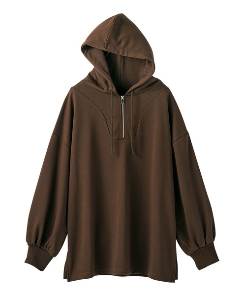 GeeRA（ジーラ）の「ハーフジップビッグパーカー（パーカー・レディース・ブラック/ブラウン・X-LARGE/LARGE/MEDIUM）」の4枚目の写真