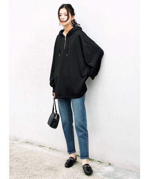 GeeRA（ジーラ）の「ハーフジップビッグパーカー（パーカー・レディース・ブラック/ブラウン・X-LARGE/LARGE/MEDIUM）」の5枚目の写真