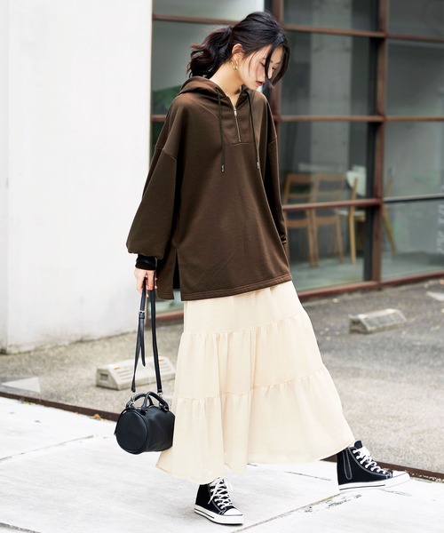 GeeRA（ジーラ）の「ハーフジップビッグパーカー（パーカー・レディース・ブラック/ブラウン・X-LARGE/LARGE/MEDIUM）」の6枚目の写真