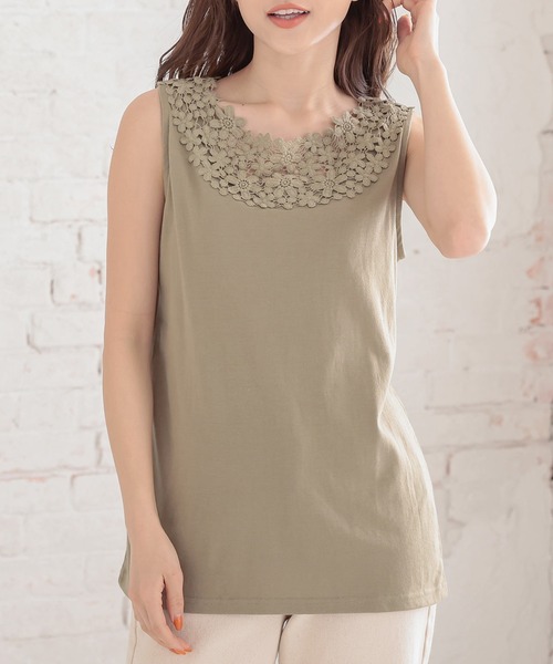 KOBE LETTUCE（コウベレタス）の「フラワーレースタンクトップ（タンクトップ・レディース・オフホワイト/ブラック/ブラウン系その他/カーキ/ネイビー/ダークネイビー・S/M/L/XL/XXL）」の4枚目の写真