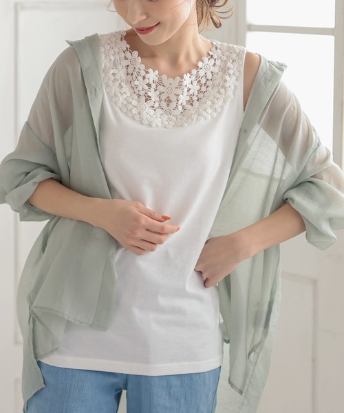 KOBE LETTUCE（コウベレタス）の「フラワーレースタンクトップ（タンクトップ・レディース・オフホワイト/ブラック/ブラウン系その他/カーキ/ネイビー/ダークネイビー・S/M/L/XL/XXL）」の17枚目の写真