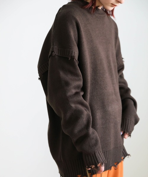 select MOCA(セレクトモカ)の「クラッシュデザインオーバーニット(ニット/セーター・レディース・ダークブラウン/オフホワイト/テラコッタ・FREE)」の14枚目の写真