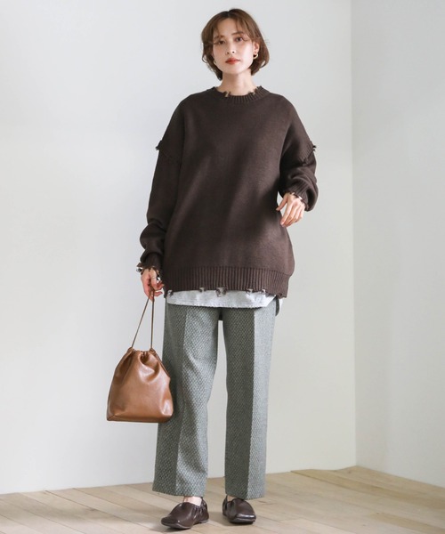 select MOCA(セレクトモカ)の「クラッシュデザインオーバーニット(ニット/セーター・レディース・ダークブラウン/オフホワイト/テラコッタ・FREE)」の15枚目の写真