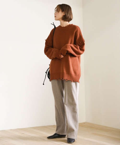 select MOCA(セレクトモカ)の「クラッシュデザインオーバーニット(ニット/セーター・レディース・ダークブラウン/オフホワイト/テラコッタ・FREE)」の7枚目の写真