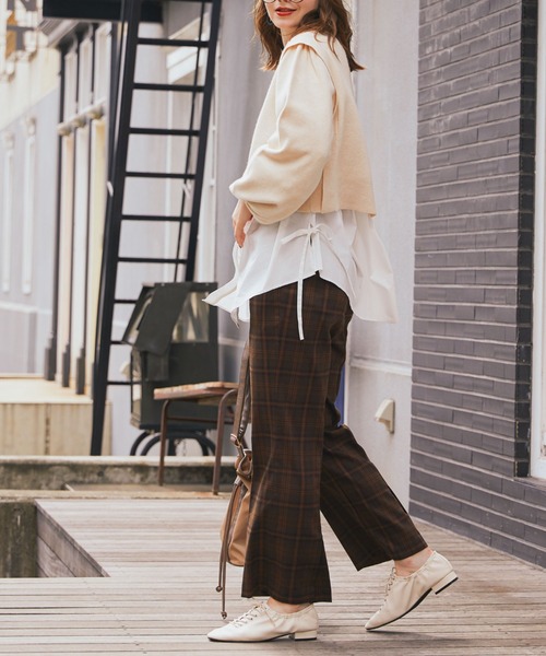 archives（アルシーヴ）の「チェックバックスリットパンツ（その他パンツ・レディース・ベージュ/ネイビー/ブラウン・MEDIUM）」の6枚目の写真