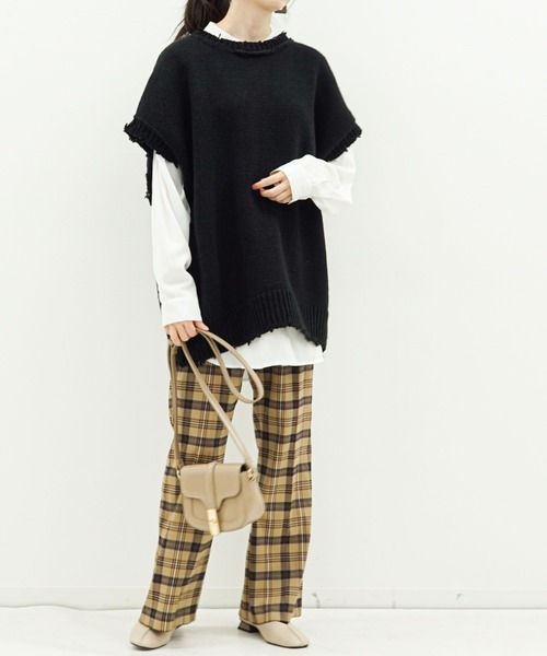 archives（アルシーヴ）の「チェックバックスリットパンツ（その他パンツ・レディース・ベージュ/ネイビー/ブラウン・MEDIUM）」の10枚目の写真