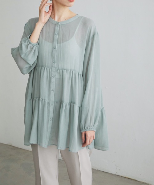 BONLECILL（ボンルシール）の「ふんわりガーゼ ティアードブラウス（シャツ/ブラウス・レディース・チャコールグレー/ベージュ/ブラウン/サックスブルー/グリーン/アイボリー・FREE）」の6枚目の写真