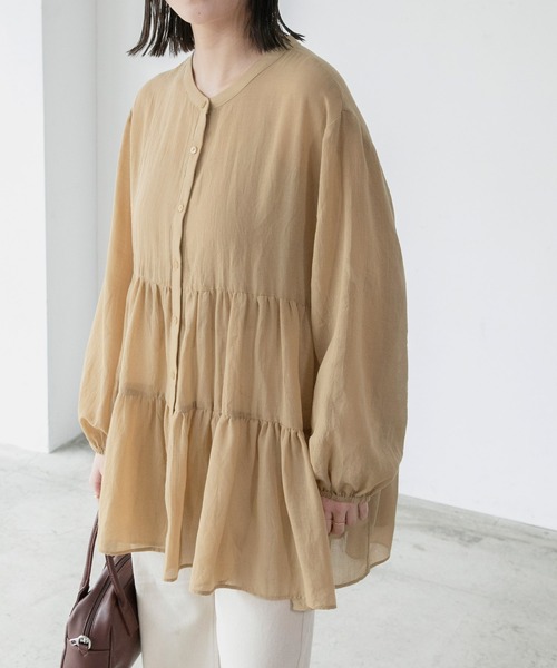 BONLECILL（ボンルシール）の「ふんわりガーゼ ティアードブラウス（シャツ/ブラウス・レディース・チャコールグレー/ベージュ/ブラウン/サックスブルー/グリーン/アイボリー・FREE）」の15枚目の写真