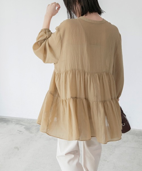 BONLECILL（ボンルシール）の「ふんわりガーゼ ティアードブラウス（シャツ/ブラウス・レディース・チャコールグレー/ベージュ/ブラウン/サックスブルー/グリーン/アイボリー・FREE）」の16枚目の写真