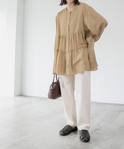 BONLECILL（ボンルシール）の「ふんわりガーゼ ティアードブラウス（シャツ/ブラウス・レディース・チャコールグレー/ベージュ/ブラウン/サックスブルー/グリーン/アイボリー・FREE）」の17枚目の写真