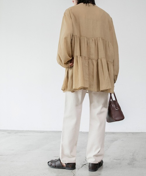 BONLECILL（ボンルシール）の「ふんわりガーゼ ティアードブラウス（シャツ/ブラウス・レディース・チャコールグレー/ベージュ/ブラウン/サックスブルー/グリーン/アイボリー・FREE）」の18枚目の写真