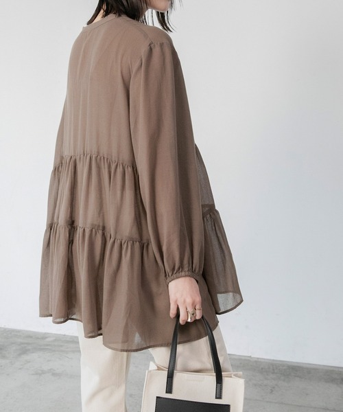 BONLECILL（ボンルシール）の「ふんわりガーゼ ティアードブラウス（シャツ/ブラウス・レディース・チャコールグレー/ベージュ/ブラウン/サックスブルー/グリーン/アイボリー・FREE）」の19枚目の写真