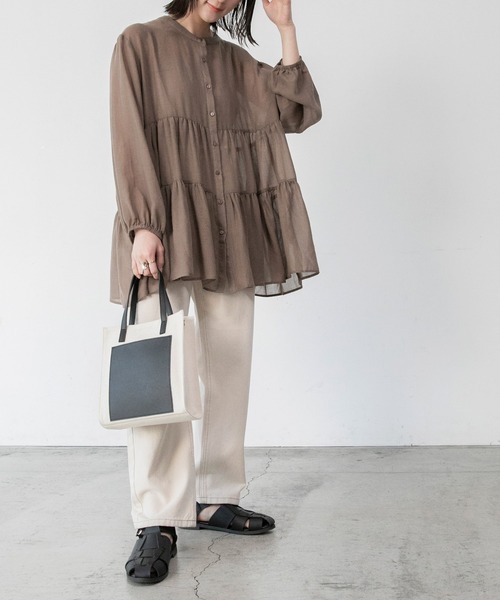 BONLECILL（ボンルシール）の「ふんわりガーゼ ティアードブラウス（シャツ/ブラウス・レディース・チャコールグレー/ベージュ/ブラウン/サックスブルー/グリーン/アイボリー・FREE）」の20枚目の写真