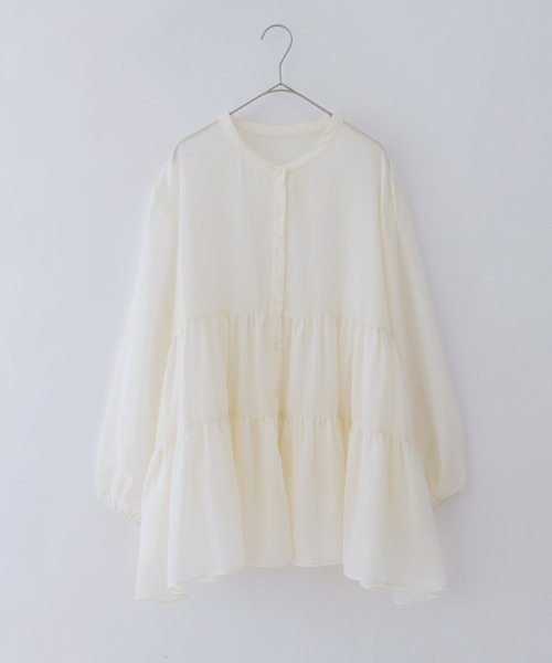 BONLECILL（ボンルシール）の「ふんわりガーゼ ティアードブラウス（シャツ/ブラウス・レディース・チャコールグレー/ベージュ/ブラウン/サックスブルー/グリーン/アイボリー・FREE）」の7枚目の写真