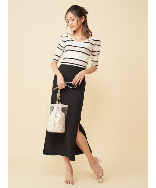 ROYAL PARTY（ロイヤルパーティー）の「【エコヴェロ】洗えるニットVネック半袖パワショルトップス（ニット/セーター・レディース・オフホワイト/ベージュ/ピンク/グリーン/ブルー/ネイビー/ブラック/マルチ/ホワイト系その他2/ブラック系その他・FREE）」の14枚目の写真